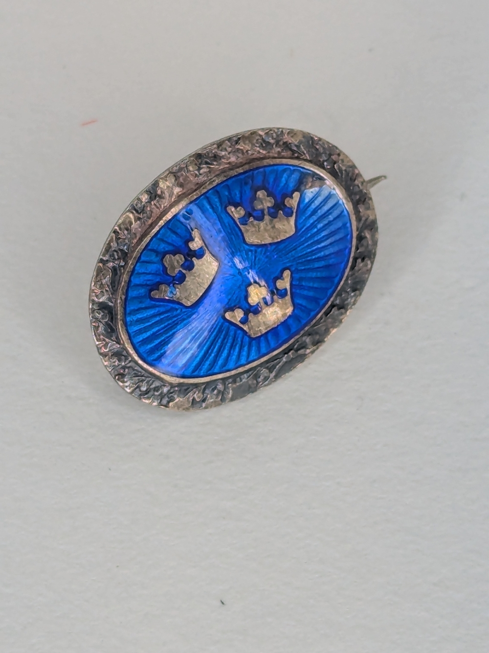 Vintage Blue Enamel Crown Brooch